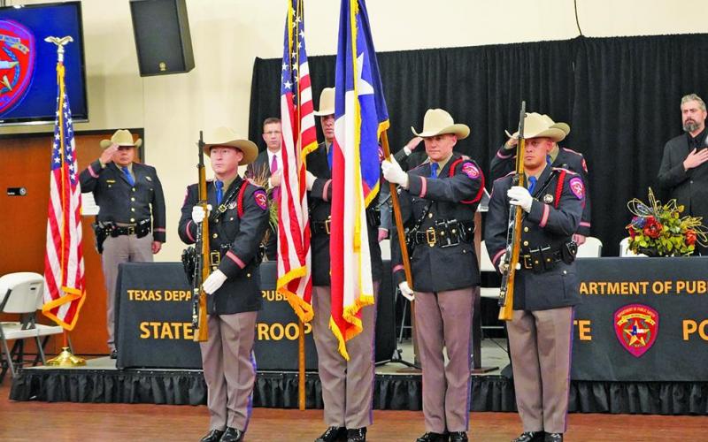 Texas DPS Honor Guard presentation of flags during a special private dedication ceremony held in Groesbeck on Nov. 8 in honor of the late Trooper Chad Walker.  