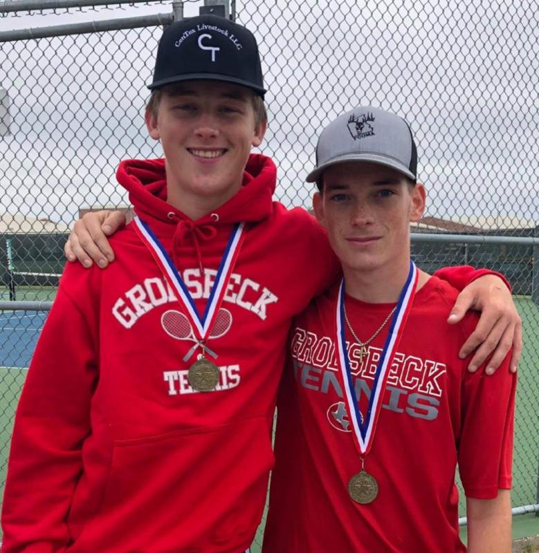 Trent Lowe and Zaine Baize took first place in the Boys Doubles. Groesbeck shines at district tennis tournament; Thirteen Goats advancing to regional play