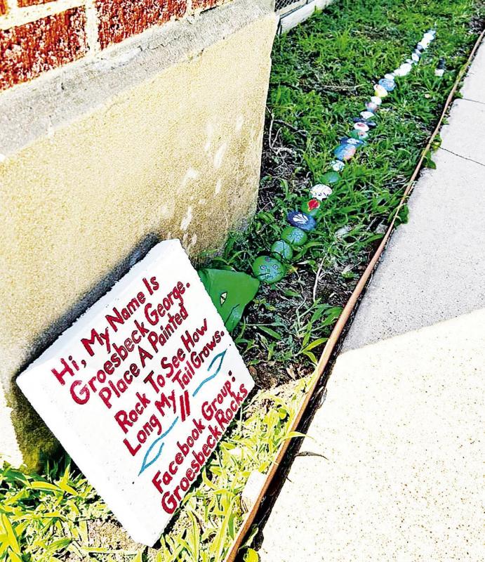 Groesbeck Rocks organizer Valarie Mann hopes that rock-painters will continue to “feed” the rock snake at Groesbeck First Methodist Church with hand-painted rocks, the newest addition to the organization’s growing movement. Contributed photo Groesbeck Rocks!