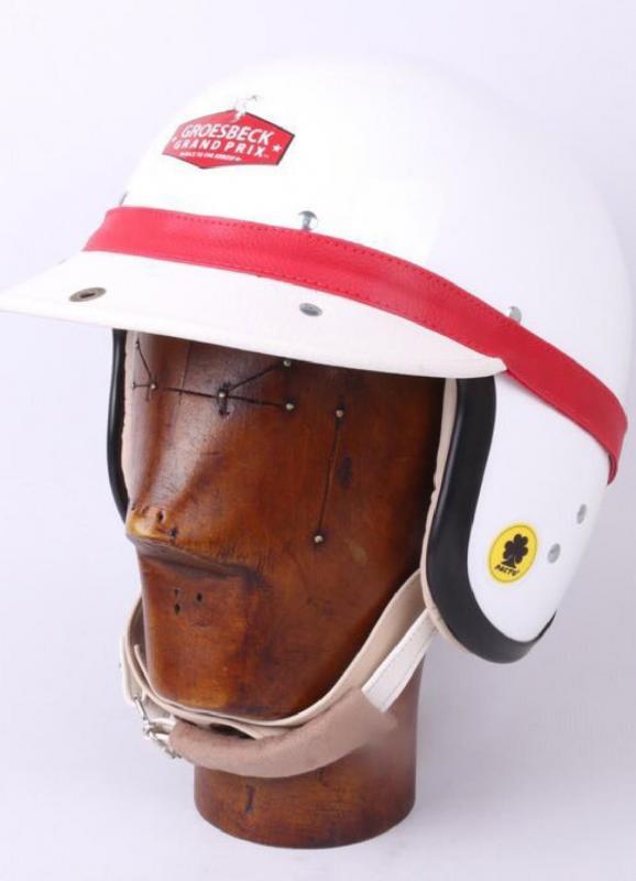 This is a special trophy for the overall fastest time, a custom Groesbeck Grand Prix helmet by Pacto Vintage Helmets. Groesbeck Grand Prix of Motoring set for September
