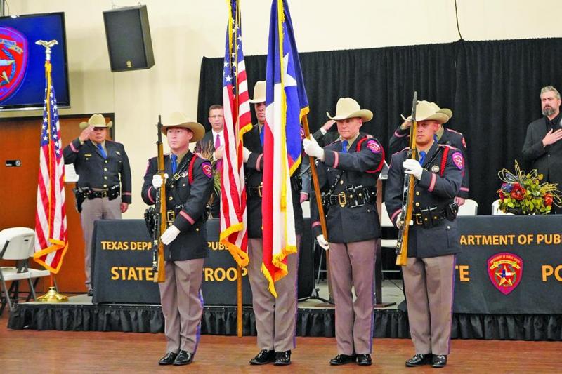Texas DPS Honor Guard presentation of flags during a special private dedication ceremony held in Groesbeck on Nov. 8 in honor of the late Trooper Chad Walker.  