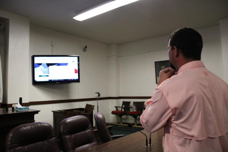 Kendall Funderburk watches the results come in for the election on March 5, where he was vying for the Pct. 1 commissioner position against four other candidates. He will now face Jody Goodman in a runoff election in May. Jennifer Paul photo/Groesbeck Journal