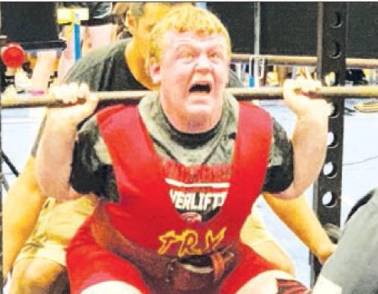 Groesbeck’s Josh Lockhart yells as he attempts a squat lift during the Hornet Invitational at Gatesville High School on Saturday. Courtesy photo. Goats crown one champion at Gatesville powerlifting meet