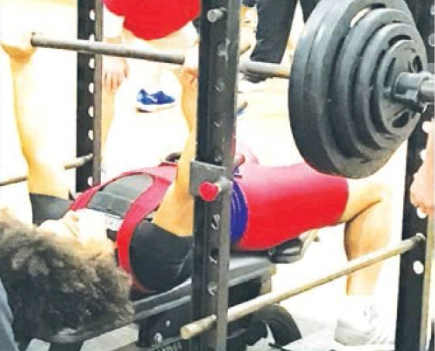 Groesbeck’s Terrell Conn executes a bench press as coach Alan Weihausen looks on in the background during a meet at Gatesville High School on Saturday. Conn lifted a total of 1,140 pounds, which was the most of any Groesbeck lifter. Courtesy photo Goats crown one champion at Gatesville powerlifting meet