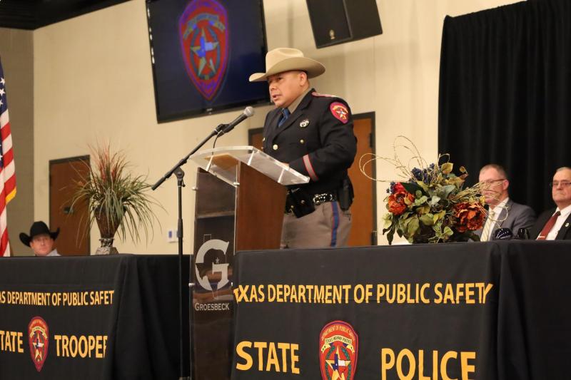 Major Ruben Galindo makes an address at the dedication ceremony held in Groesbeck on Nov. 8 in honor of the late Trooper Chad Walker.  