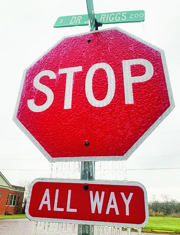 A stop sign at State Street and Dr. J.B. Riggs Drive in Groesbeck froze with icicles after winter weather on Jan. 31. Limestone County remains under a winter storm warning until early Feb. 2. 