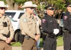 Groesbeck Police Chief Chris Henson, center, and two of his officers attended Friday’s Peace Officers Memorial, held Friday, May 14, at the Limestone County courthouse. Photos by Roxanne Thompson Article Image Alt Text