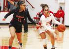Groesbeck point guard Makayla Banks, right, dribbles in the frontcourt as Mexia’s Haylee Fitch, left, defends during the District 20-3A opener for each team at Groesbeck on Tuesday, Dec. 5. Photo by Skip Leon/The Groesbeck Journal Lady Goats lose district opener, finish 3-2 at Leon tourney