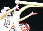 ABOVE: Mexia’s Kedyn Dunn (12) is interfered with in the end zone as he tries to haul in a pass in the first quarter of Mexia’s 40-28 victory at Van on Friday night. Article Image Alt Text
