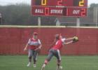Second baseman, Carley Rand, snags a hit in the shallow outfield during the Fairfield game. Photo by Mitchell Pate/Groesbeck Journal Lady Goats split two, finish 5-2 in first half of district