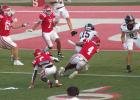 The Goat’s defense tries to put a stop to Rogers’ forward momentum at Friday’s season opener at Goat Stadium, Aug. 29. Photos by Racheal Clark/Groesbeck Journal GOAT’S DEFENSE