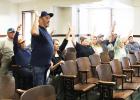 At the direction of commissioners and County Judge Richard Duncan, meeting attendees against usage of LCR 374 for through traffic raised their hands, with only one individual present to speak in favor of usage LCR 374 for thru traffic. Photo by Alexandra 