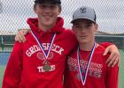 Trent Lowe and Zaine Baize took first place in the Boys Doubles. Groesbeck shines at district tennis tournament; Thirteen Goats advancing to regional play