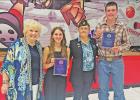 This year’s recipients are Colton Cordova (Right) and Chloe Crane (Center Left) 2nd Vice Commander Robin York presented the awards (Center Right) and called Martha Cook Longbotham (Left) for special recognition. Martha received the American Legion Schoo American Legion Awards Two GMS Students