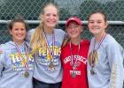 McKenzie Carroll, Emily Menzel, Lindsey Flusche, and Reagan Burleson are headed to Regionals in the Girls Doubles. Carrol and Menzel won the gold medals and Flusche and Burleson won the silver medals. Groesbeck shines at district tennis tournament; Thirteen Goats advancing to regional play
