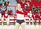 Middle hitter Aubrey White sets up a ball during the first set in a matchup against visiting Normangee. Groesbeck would win the match 3-2, starting off their 2022 home campaign on a winning note. Edgar Estrada photo/ Groesbeck Journal Bump, Set, Grind