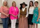 Texas Ranger Charles Goodnight was the lead scout when Cynthia Ann Parker was captured from the Comanches. Pictured with Deborah is chapter member Felicia Hobson Hancock and sister, Melanie, of the Parker family, along with daughters of Chaplain Marsha Bl Jonathan Hardin Chapter Ends its Final Meeting of the 2020-2021 Term with a Special Visit from Molly Goodnight