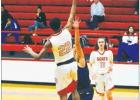 The Groesbeck Goats won over Frankston in a heated match that led to overtime play, final score 43-39. Pictured is freshman Allen Lewis soaring to the basket several seconds ahead of Frankston’s defense.