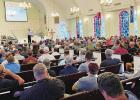 Hall of Fame bass fisherman and TV show host Hank Parker shared his experiences and life story to a crowd of more than 200 men at First Baptist Church in Groesbeck, Sept. 27. Legendary fisherman Hank Parker draws crowd of 200+ men to FBC Groesbeck