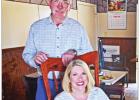 Kara McLelland, president of the Lions Club, is enjoying a comfortable seat in one of Ron Foley’s rocking chairs. Journal Photo/Tom Hawkins Woodworker, artist Ron Foley at the Groesbeck Lions Club
