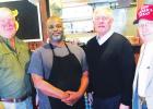 Pictured left to right are Lance Phillips, Republican County Chairman of Limestone County and national activist, Mookie Wallace, restaurateur and proprietor of “Mookie’s,” Pete Sessions, former Congressman and candidate for Congress in District 17, A trip to Coolidge during early voting