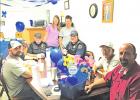 The City of Kosse team threw a surprise Going Away party for Mayor Jarrod Eno (right) on Tuesday, May 5, providing lunch, pie and gifts. Eno’s term as Mayor will come to an end next week, and staff wanted to express that they “will be so blue” witho Kosse Mayor Jarrod Eno to be replaced by Brooks Valls
