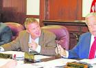Precinct 1 Commissioner Bobby Forrest, Precinct 3 Commissioner Stephen Friday and Limestone County Judge Richard Duncan discuss how to disseminate the remaining American Rescue Plan Act funds during the commissioners’ court meeting Jan 10. Photo by Kate County Commissioners discuss distributing ARPA money