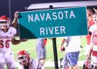 The Groesbeck Goats reigned in the win at the renewal of Battle of the River with a 37-36 victory over Mexia at Blackcat Stadium on Friday night. The score set off a wild celebration on the Groesbeck side of the stadium since this was the first time in 36 years that the Goats took home the rivalry win from the Mexia home turf. The Goats raced across the field to a far corner of the end zone where the Navasota River sign was standing and triumphantly brought it back to their sideline, to bring back to Groesbeck once again. Angela Crane photo/For the Groesbeck Journal The Groesbeck Goats reigned in the win at the renewal of Battle of the River with a 37-36 victory over Mexia at Blackcat Stadium on Friday night. The score set off a wild celebration on the Groesbeck side of the stadium since this was the first time in 36 years that the Goats took home the rivalry win from the Mexia home turf. The Goats raced across the field to a far corner of the end zone where the Navasota River sign was standing and triumphantly brought it back to their sideline, to bring back to Groes