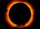 An annular solar eclipse, captured by the solar optical telescope Hinode as the moon passed between it and the sun.  JAXA / NASA