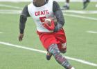 Tyrell Hobbs surveys the field ahead during the Goats 7-on-7 game last week in Teague. Groesbeck is currently competing in the 7-on-7 league with teams from Mexia, Fairfield, Madisonville and host Teague. Article Image Alt Text