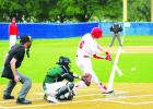 Catcher Grant Johnson makes contact during early action of Groesbeck’s second game of the Goats bi-district playoff round against the Franklin Lions on Friday night in Waco. Johnson had two hits in the win, including a double as the Goats went on to win 10-5, sweeping the series 2-0. Photo by Stephen R. Farris