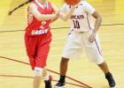Kayla Menzel (2) passes the ball off to one of her Lady Goat teammates during Groesbeck’s opening pool play game with Mexia last weekend at the Fairfield Invitational Basketball Tournament. Photo by Stephen R. Farris/Sports Editor Article Image Alt Text