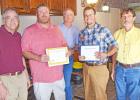 Lance Watkins was installed as a new member of the Groesbeck Lions Club at last week’s meeting. Pictured are Jim Bohls, Watkins, Shawn Harkin, John Bush (sponsor of Watkins) and Tom Levi. Journal Photo/Tom Hawkins