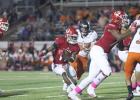 Goat running back Stanzley Gibson sees daylight after getting a nice block from his offensive lineman during Groesbeck’s homecoming win last Friday night over Palestine Westwood. Photo by Angela Crane/Special to The Groesbeck Journal