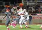 Groesbeck’s Titus Townes (22) makes the tackle on a Teague runner during last Friday night’s district game with the Lions at home. Photo courtesy of GHS student Graciela Galvan
