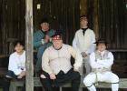 18th Century Society of Texas reenactors (f-b / l-r) Fabian Gutierrez, Thomas Bores, Steve Draper, Tom Boltz, and Reed Kirkman pose for a picture in the shade at the Living History demonstration at Old Fort Parker Saturday, May 11. Article Image Alt Text