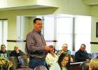 With almost 30 years of experience in the field of aircrafts and airports, Chris Savage makes a presentation Tuesday, March 28, to the Limestone County commissioners in hopes of taking over the vacant management position at the county airport. However, he and Judge Richard Duncan will need to iron out lease agreement details before moving forward.