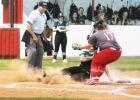 Groesbeck’s Emily Rader puts the tag on a Clifton runner at home plate during the Lady Goats district game with the Lady Cubs last Friday night at home. Photo by Mikayla Stanford/Special to The Groesbeck Journal