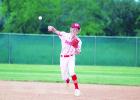 Groesbeck shortstop Kovan Ferguson throws to first base to get an out during a 3-1 victory over Mexia at Goat Field on Tuesday night. Groesbeck is in third place in District 20-3A with a 9-3 record with two games remaining. Photo by Skip Leon/The Groesbeck Journal