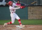 Groesbeck's Kovan Ferguson fouls a ball off his foot during a game against Mexia at Groesbeck on Saturday, March 23. The Goats rallied to beat the Blackcats, 5-4, in a battle for second place in District 20-3A. Article Image Alt Text