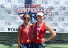 The Groesbeck tennis girls doubles team of Johnae King and Jillian Thoele qualified for the UIL State Championships by winning the regional title. The state tourney will be April 25-26 in San Antonio. Contributed photo