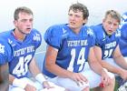 Chandler Boyd (42) and Mitchell Waller (14) take a break in between plays during last Saturday’s Heart of Texas FCA Victory Bowl football game played at Waco ISD Stadium. Photo by Stephen R. Farris/Journal Sports