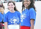 Madison Wilson, left, from Groesbeck and Alanni Connor, right, from Mexia, teamed up to cheer for the Blue team this past weekend at the Heart of Texas FCA Victory Bowl games and festivities. Photo by Stephen R. Farris/Journal Sports